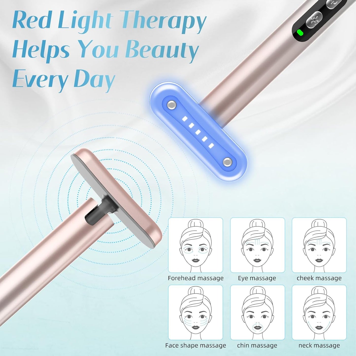 Led-Face-Wand,7 in 1 LED Light Therapy Facial Red & Blue Rejuvenation Tool
